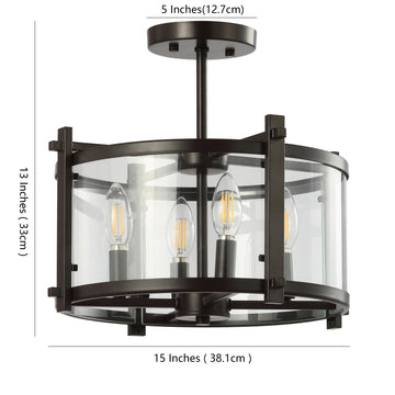 Hampdon 15" Iron/Glass Modern Drum LED Flush Mount - JONATHAN Y